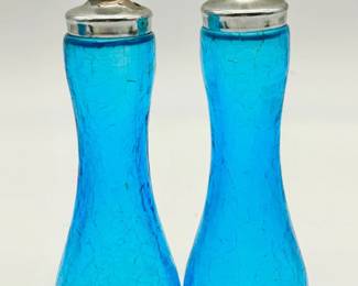Kanawha Blue Crackle Glass Salt And Pepper Shaker Set