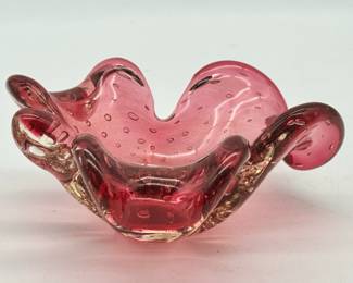 Murano Style Bullicante MCM Art Glass Shamrock Dish