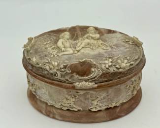 Vintage Genuine Incolay Stone Trinket Dish Jewelry Box