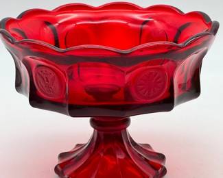 Vintage Fostoria Ruby Coin Glass Footed Compote Bowl