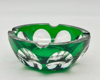 Vintage Heavy Glass Ashtray Signed