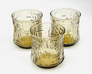 (3) MCM Libbey Mid-Century Artica On The Rocks Gold Textured Glass Tumblers