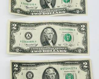(3) Two Dollar Bills 1976 US Currency