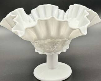 Westmoreland Milk Glass Grape & Leaves Pedestal Compote Dish