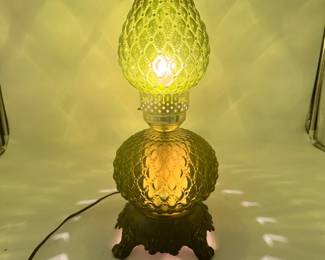 Vintage Green Quilted Glass Lamp