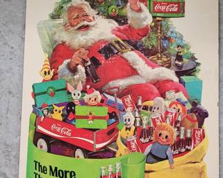 Vintage Coca-Cola Santa cardboard easel back store advertising sign
