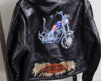 Vintage leather Harley-Davidson motorcycle jacket with easy rider motorcycle