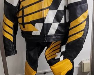 Vintage Honda leather motorcycle racing jacket and pants complete with matching leather boots