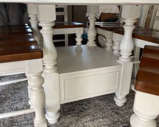 $595 Haverty's square dining table and 6 chairs. Table 55x55x36, Chairs 19" across seat, 24" H to seat and 42" H at back