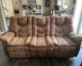 $450 Ashley brown microsuede 3 sectional, manual recliners 89xW