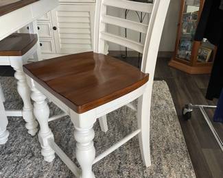 $595 Haverty's square dining table and 6 chairs. Table 55x55x36, Chairs 19" across seat, 24" H to seat and 42" H at back