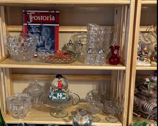 Fancy close-up #1 (Mostly Fostoria "American" pattern glass and some super swanky Culver red paisley glasses)