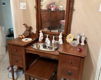 Matching bedroom set includes this vanity, bed frame and dresser