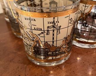MCM 22k Old World Atlas "Maps" cocktail glasses
