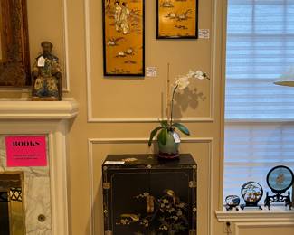 Vintage Chinese panels and chinoiserie cabinet