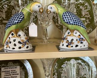 Antique Chinese parrot figurines from Hotel Ritz