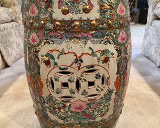 Vintage Chinese rose medallion porcelain garden stool
