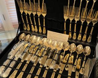 Gold tone flatware set - 51 piece set plus case made by IS Co. China
