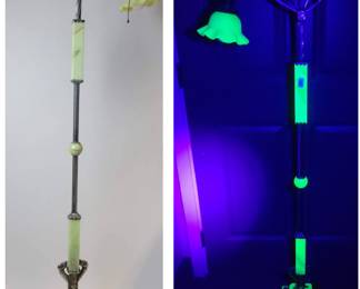 Antique Early 20th Century Art Deco Nouveau Uranium Glass Floor Lamp w/ Uranium Glass Shade - Rare!