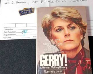 Autographed Geraldine Ferraro Book includes Mondale Ferraro Pin