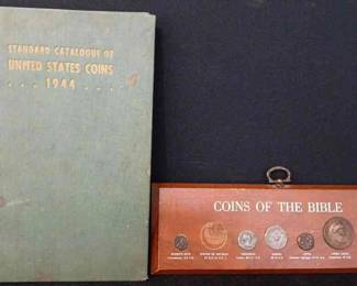 1944 Coin Catalogue and Coins Of The Bible display 