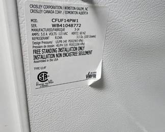 Crosley Upright Freezer Model CFUF14PW1, 14 Cu. Ft.