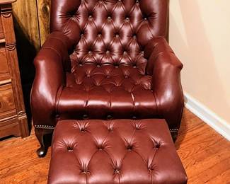 Burgandy Chair and Ottoman