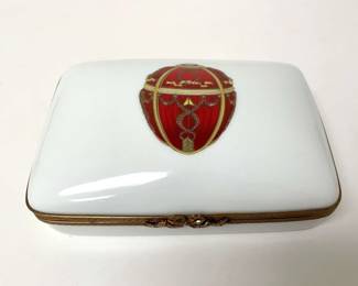 Fabergé Limoges Imperial Rosebud Trinket Box with Playing Cards
