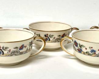 Hand Painted Double Handled Porcelain Teacups
