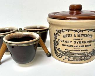 Vintage Breves & Semibreves Butter Crock & Stoneware Condiment Caddy
