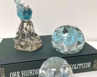 Signed Glass Bird and Paperweights
