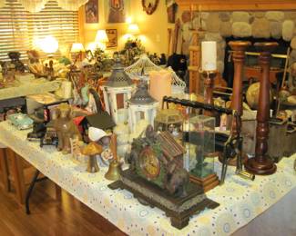 Ornate Candle Holders, Mantle Clock, Ceramic Animal Figurines