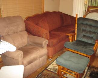 Lazy Boy Recliner, Marshfield Sleeper Sofa, and Glider with stool