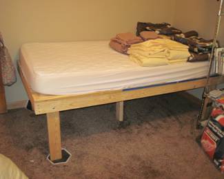 camp/cabin style twin bed wood platform with foam mattress  (Pair), Twin Comforter and sheet sets