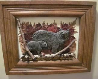 Decorative Momma Bear and Cub Framed Art Work