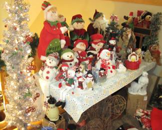 Christmas Decorations- Santa's, Snowmen, Bears, Silver Tree with Lights and Ornaments