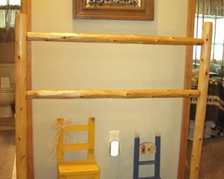 Bear Wall Art. Solid Log Blanket Rack, Child's Chair, Doll Chair