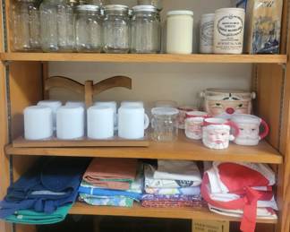 Canning Jars, Coffee Mug  Set, Santa Ice Bucket & Santa Cups, Aprons, Cast Iron Skillets