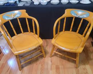 Pair of Vintage Wooden Chairs w/ Hand Painted Eagle