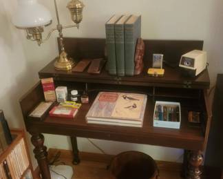 Vintage Wood Desk, Fountain Pens, Books and More