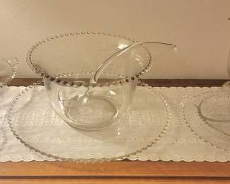 Candlewick Punchbowl w/undertray, Pitcher & Serving Bowls