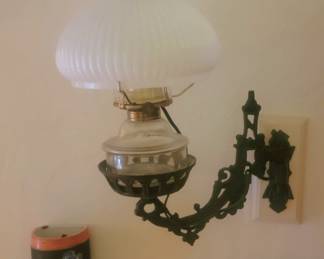 Antique Lamp & Wall Pocket