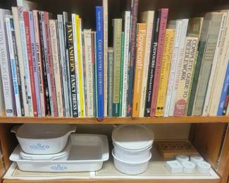 Cookbooks and Corning Blue Cornflower