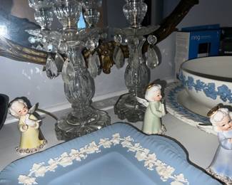 Pair of Crystal lamps with lovely pendants (both need rewiring)