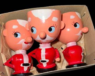 Lots of adorable vintage wooden what-nots including these egg cups with caps