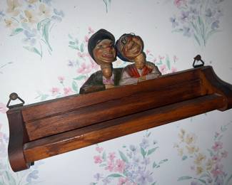 Lovely Vintage Bobblehead figures on Wall hanger Wooden articulated 