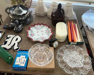 Pretty pressed glass, Mid Mod Silverplate retro Duck + piggy with blue eyes