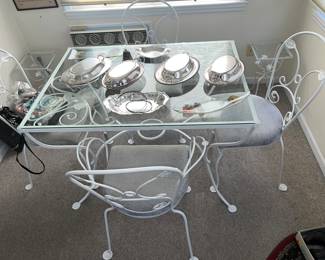 Metal Painted parlor chairs and glass table (clean!)