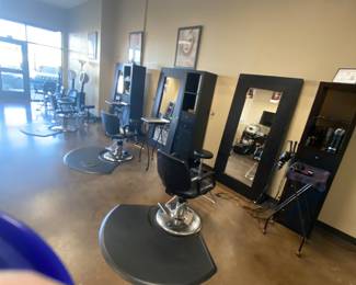 IKEA shelving units adjusted for salon use , pads, chairs, and the mirrors are spoken for but may still be available on Sunday.