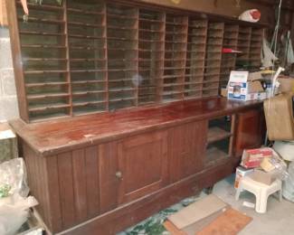 2 piece cabinet from the freight house that was located next to where Moe's is now in downtown Rome. This piece was salvaged from there just before they tore it down late 60's/early 70's.